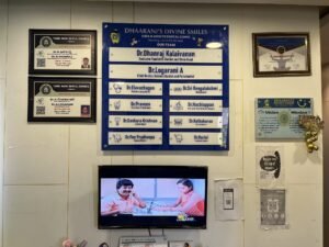 Acrylic name board in dental clinic waiting area