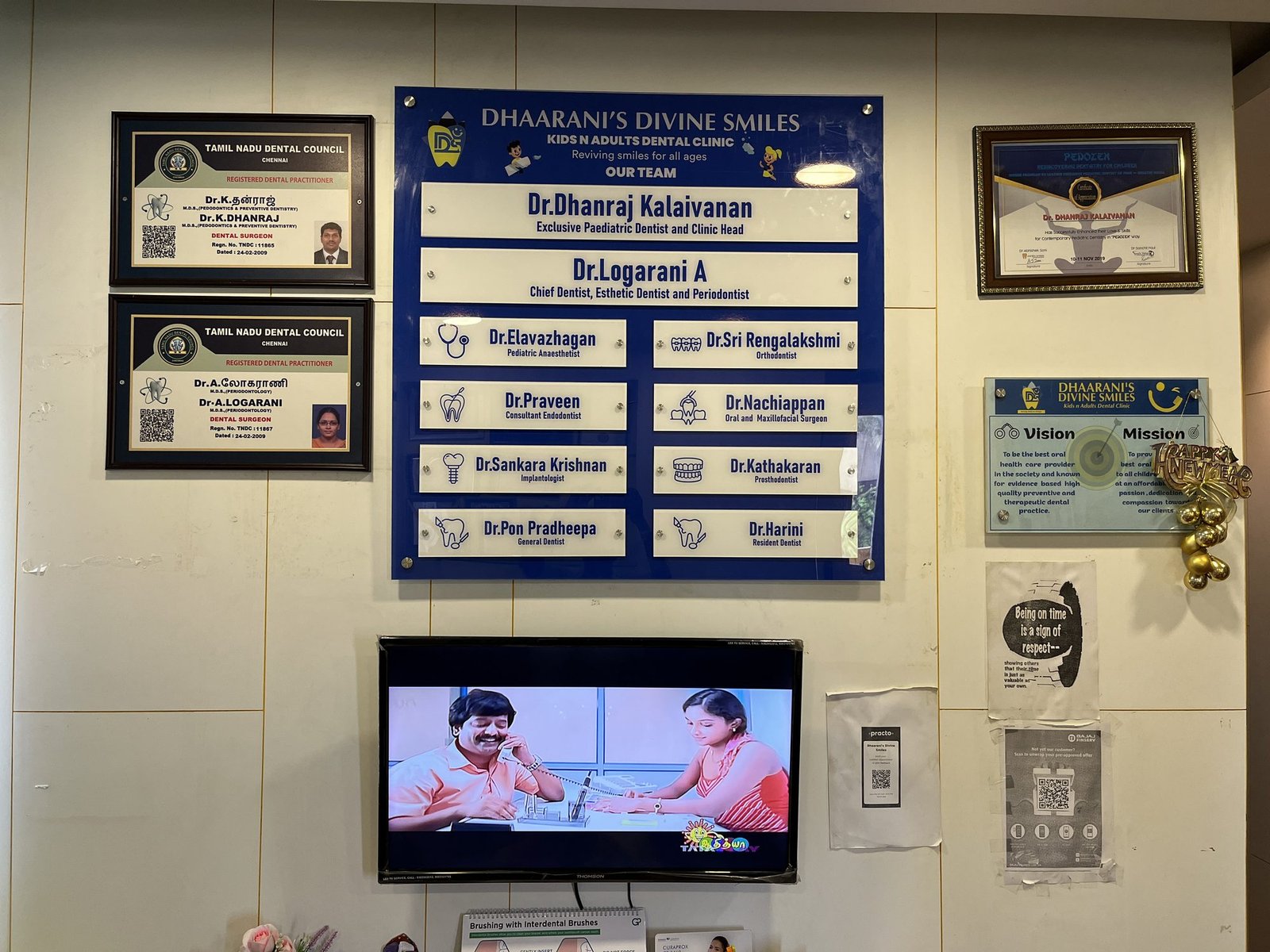 Acrylic name board in dental clinic waiting area