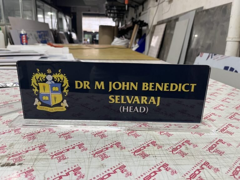 Acrylic designation plate for Dr M John Benedict Selvaraj