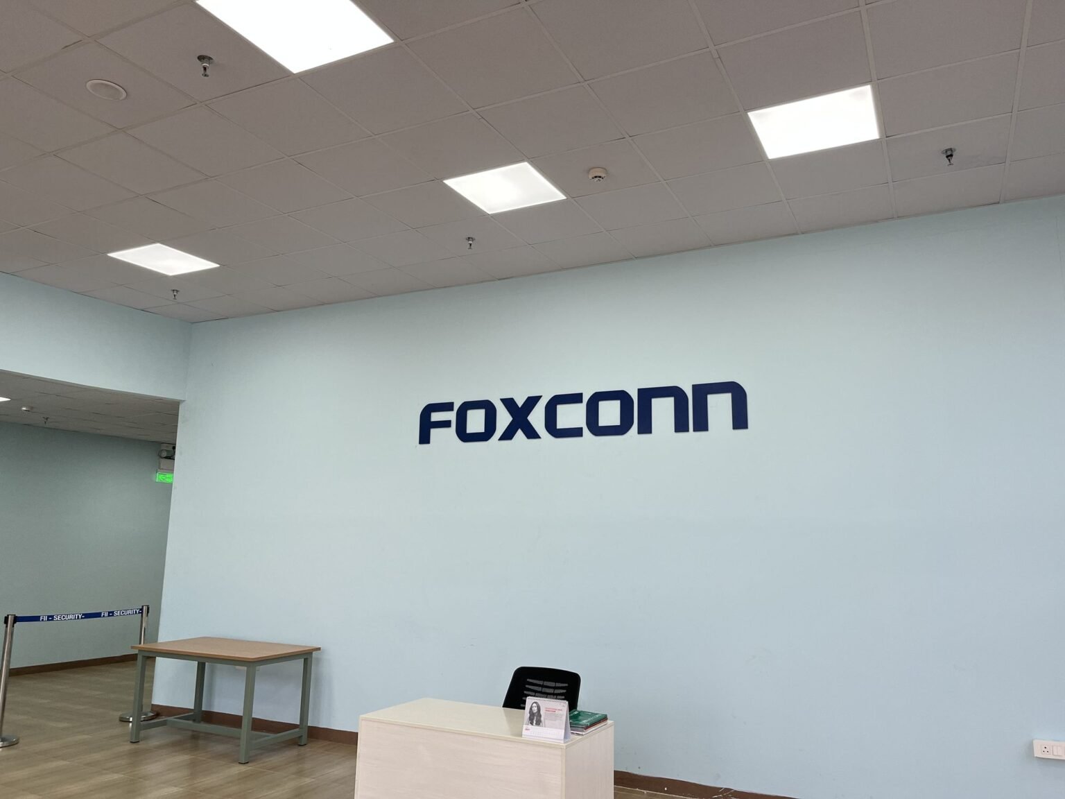 Foxconn reception wall lettering at the front desk