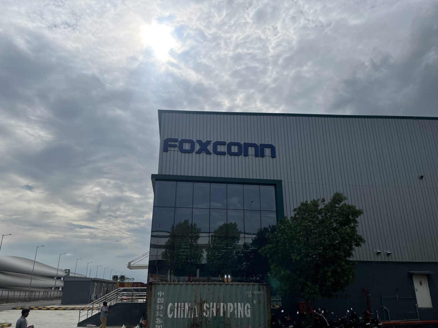 Foxconn facility facade with large-format brand lettering
