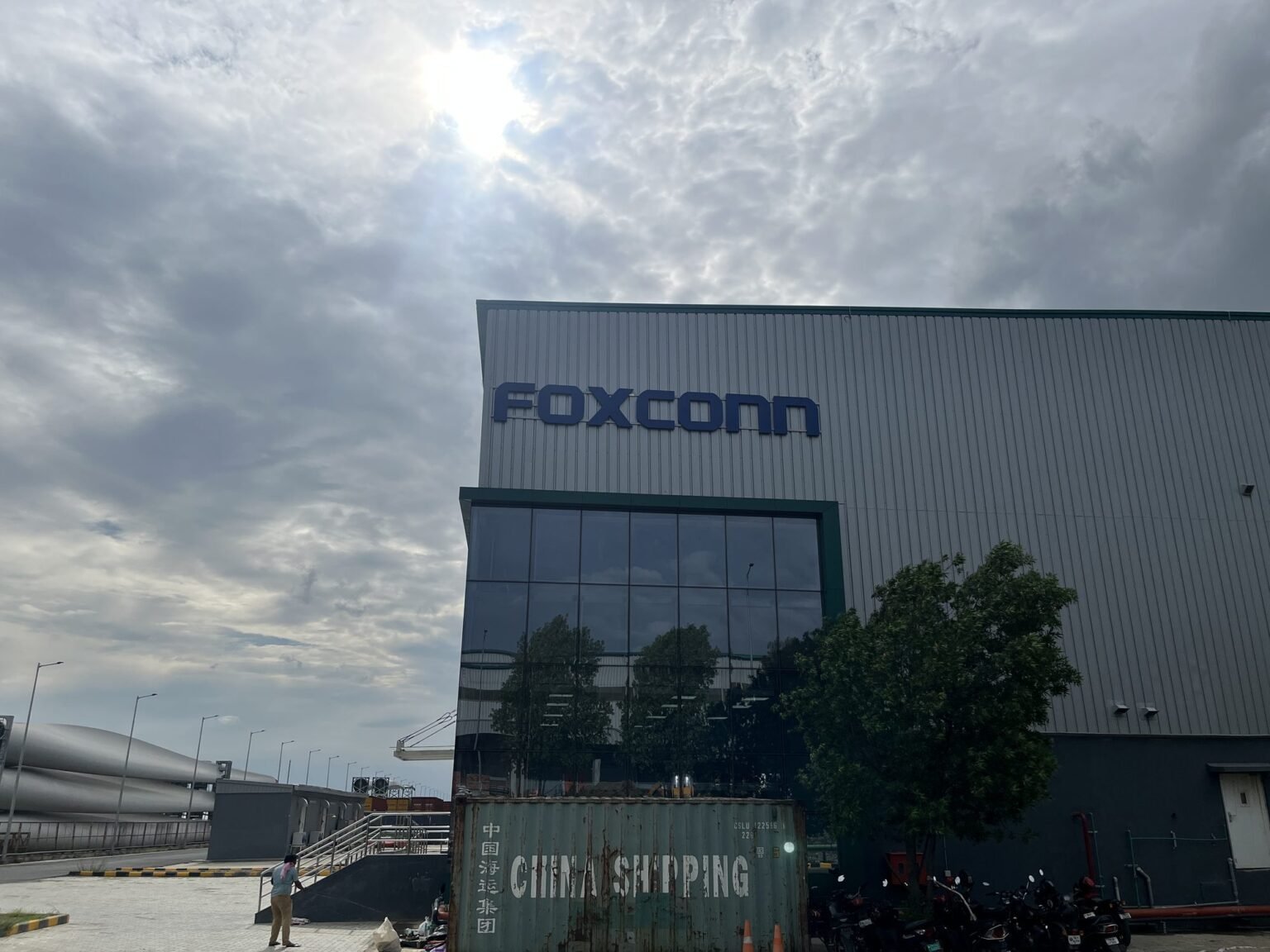 Foxconn facility facade with large-format brand lettering