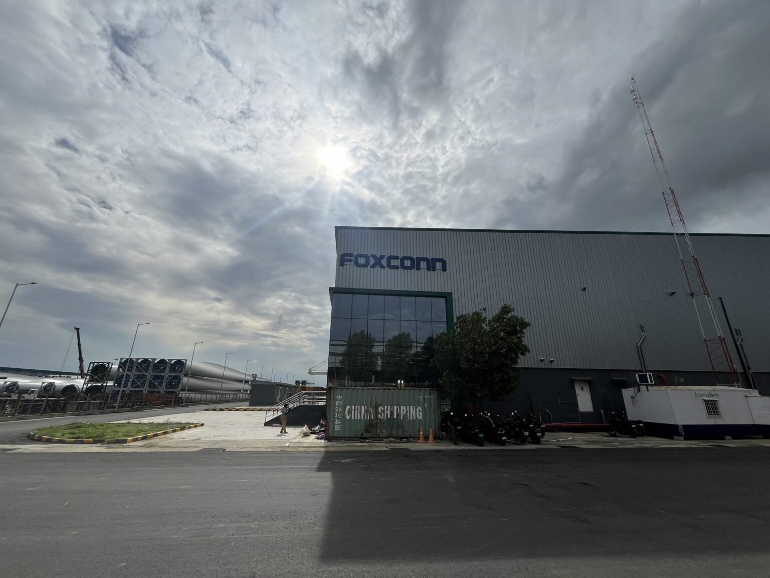 Foxconn facility facade with large-format brand lettering