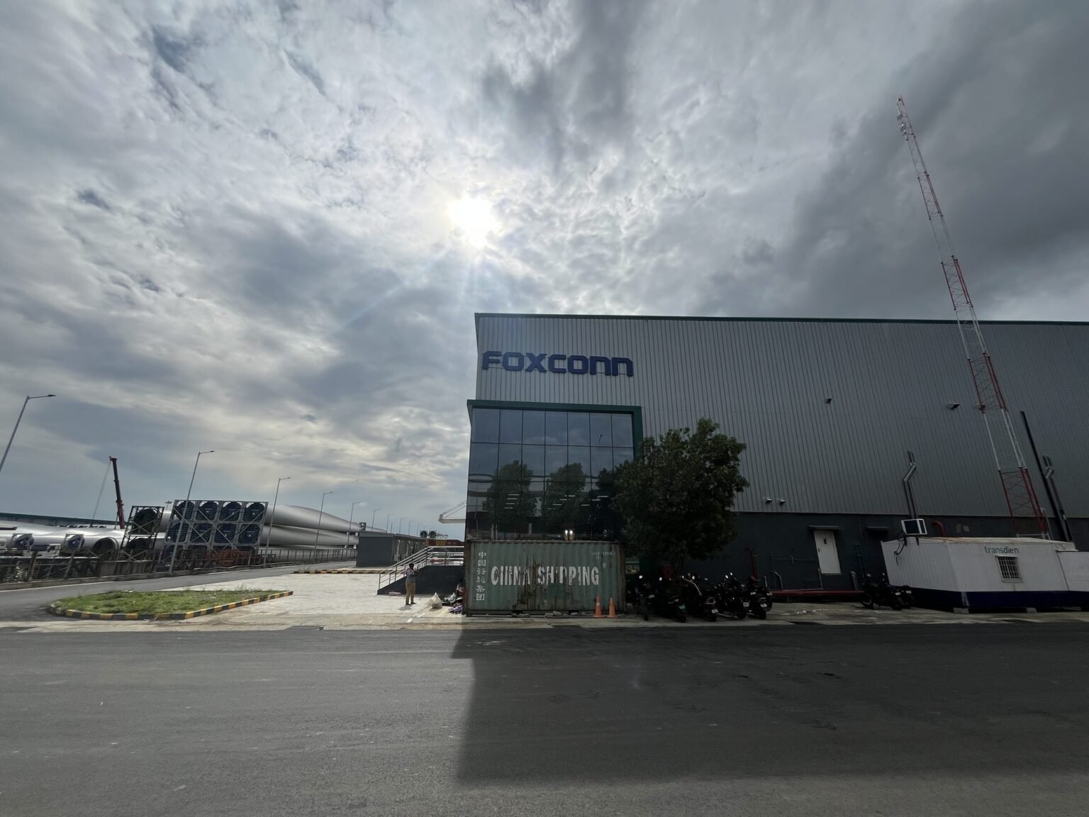 Foxconn facility facade with large-format brand lettering
