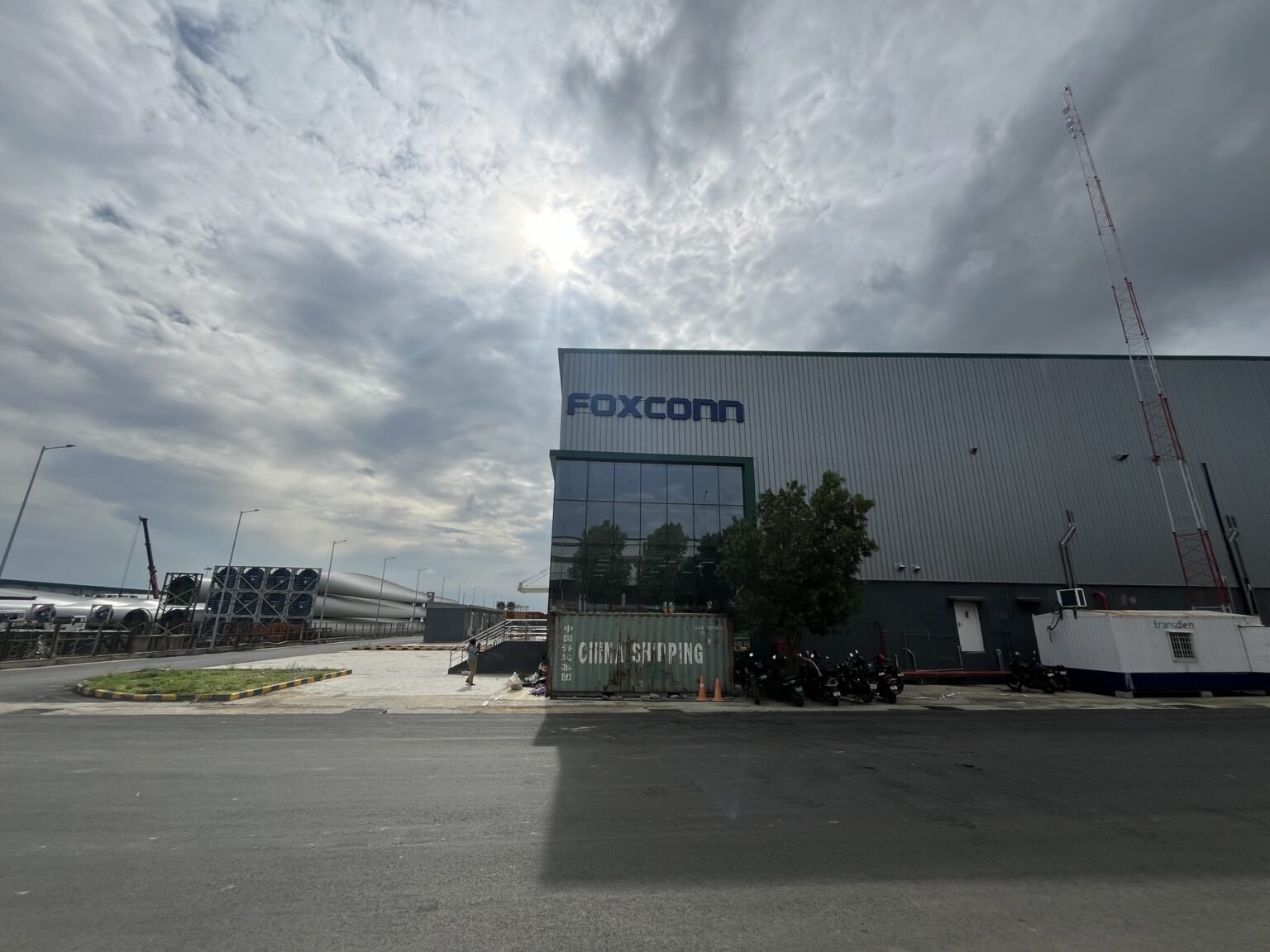 Foxconn facility facade with large-format brand lettering