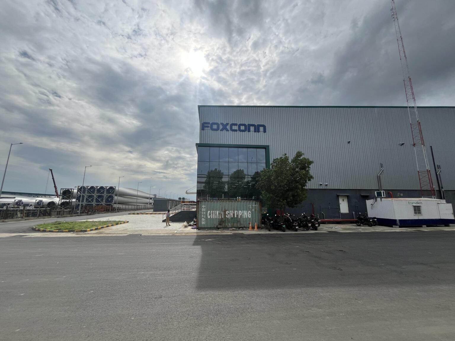 Foxconn facility facade with large-format brand lettering