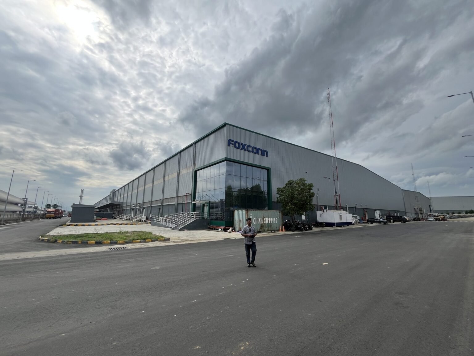 Foxconn facility facade with large-format brand lettering