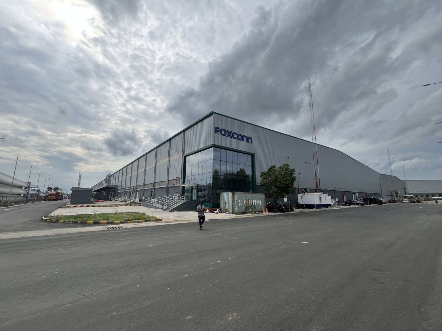 Foxconn facility facade with large-format brand lettering