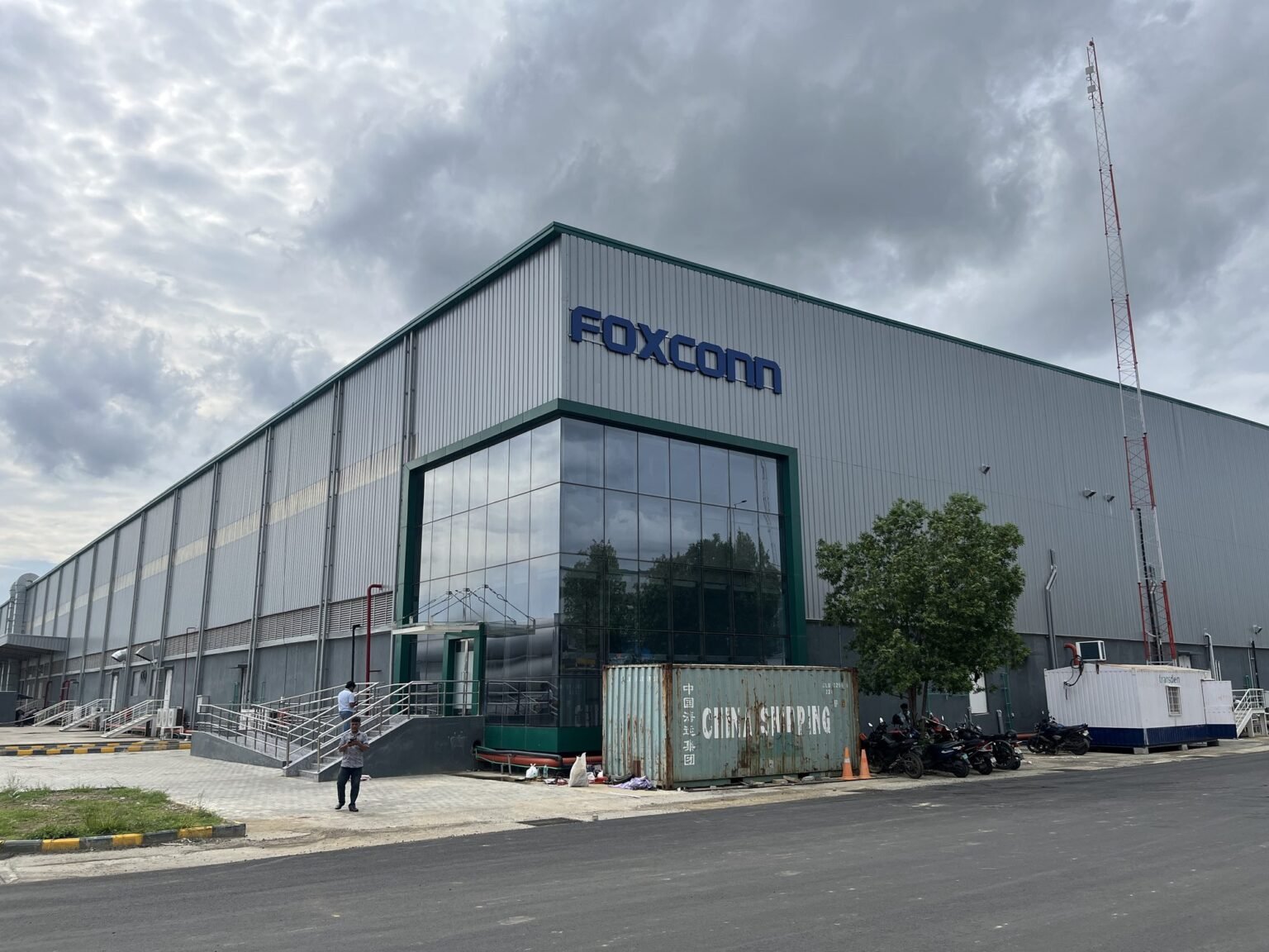 Foxconn facility facade with large-format brand lettering