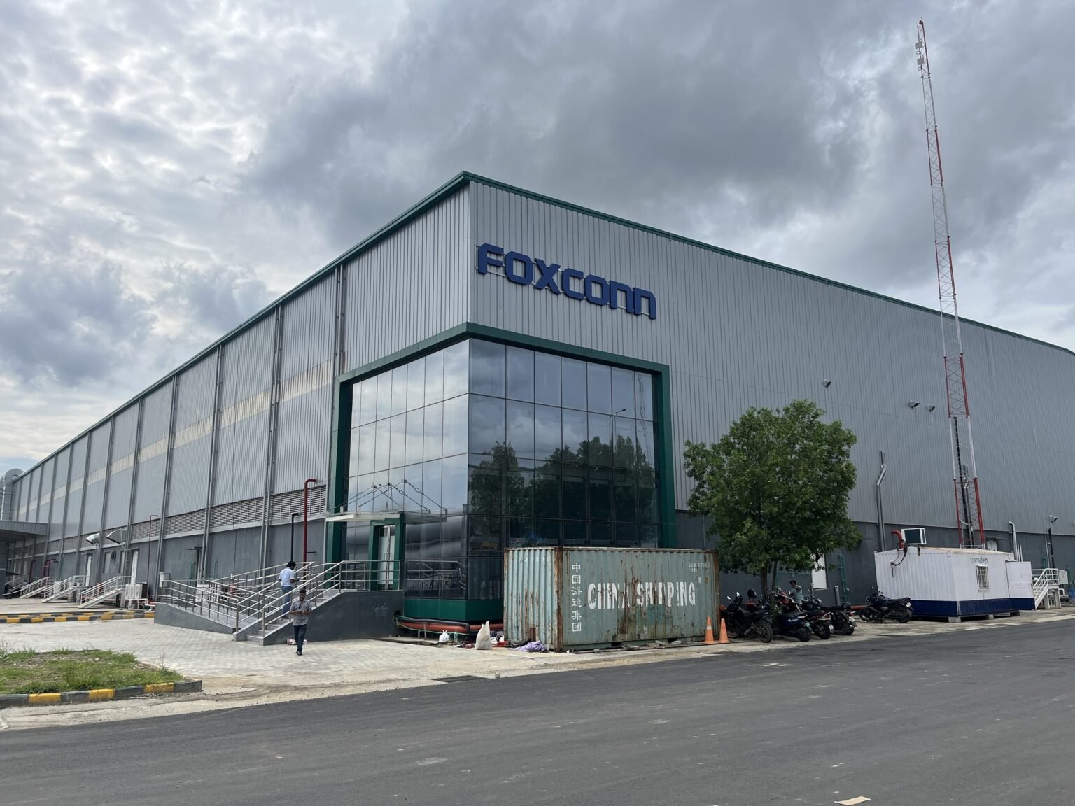 Foxconn facility facade with large-format brand lettering