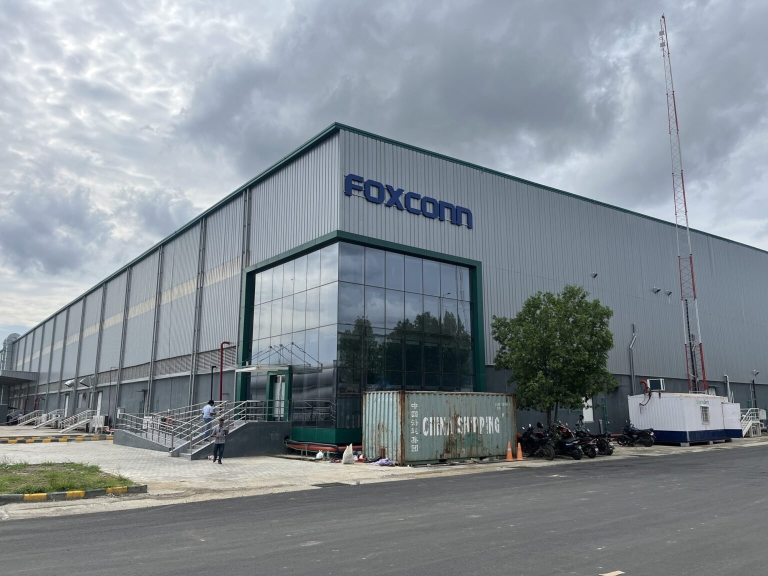 Foxconn facility facade with large-format brand lettering