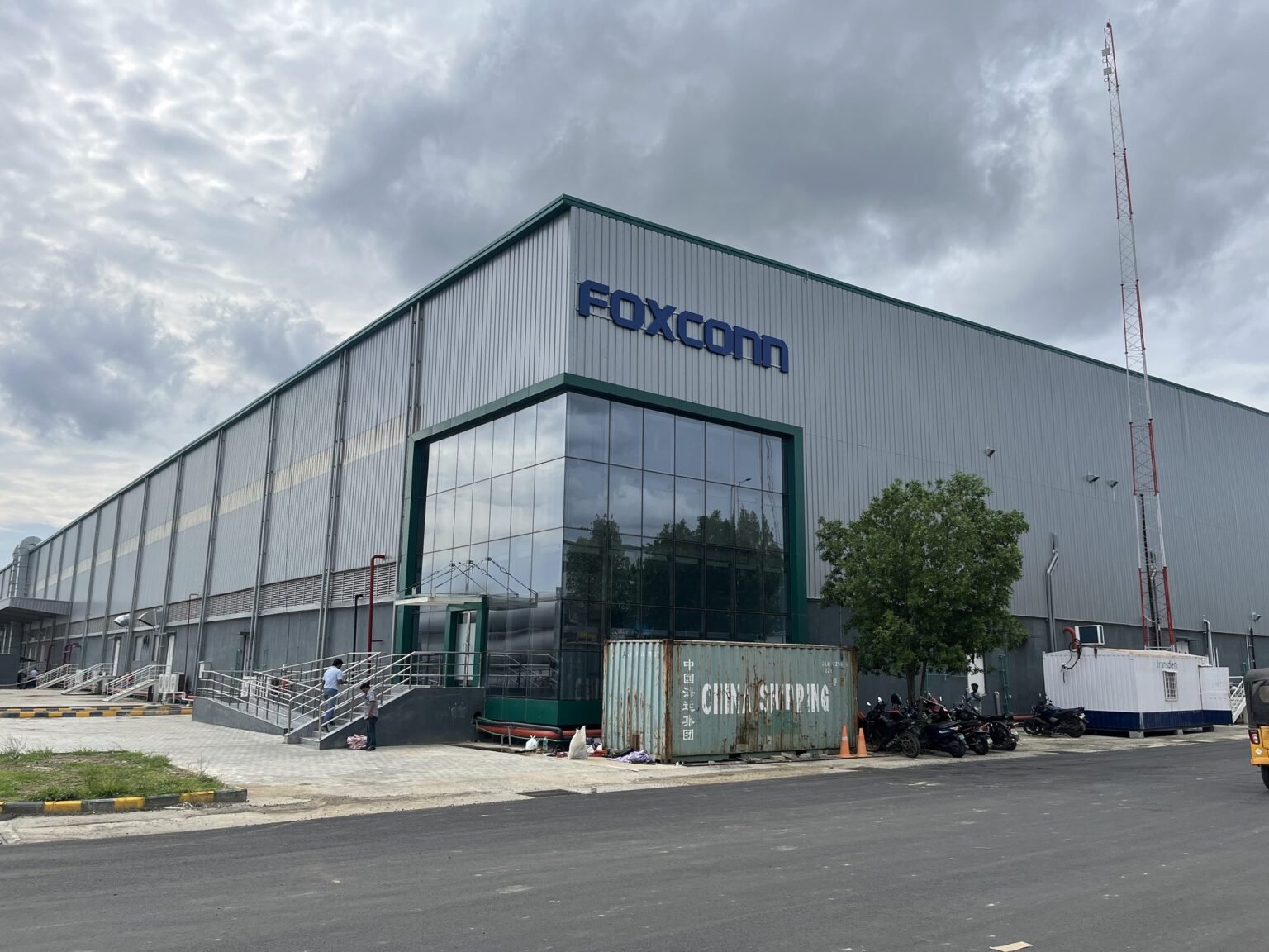 Foxconn facility facade with large-format brand lettering