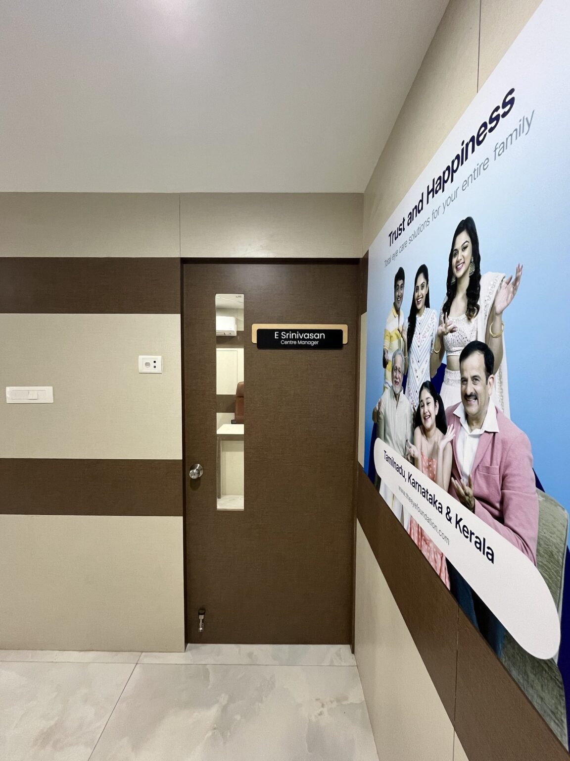 Interior wayfinding signage at The Eye Foundation hospital
